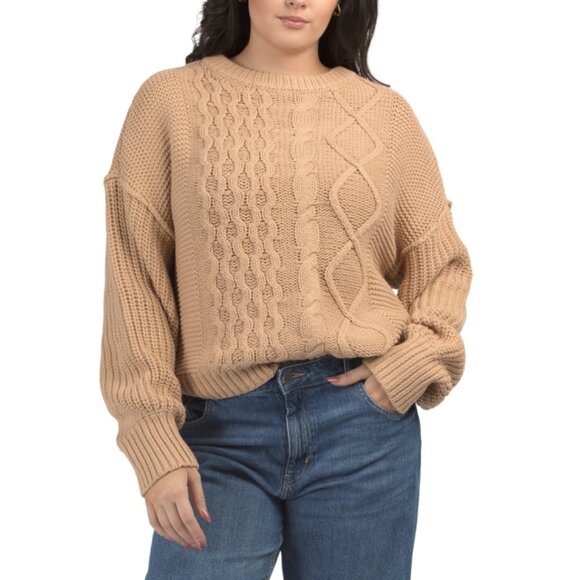 FREE PEOPLE Camel Dream Cable Knit Crew Neck Sweater - Picture 1 of 2